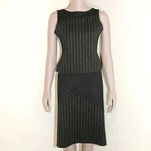 Vintage Y2K Black Striped Skirt Suit Matching Set Size Medium 90s Fall Outerwear